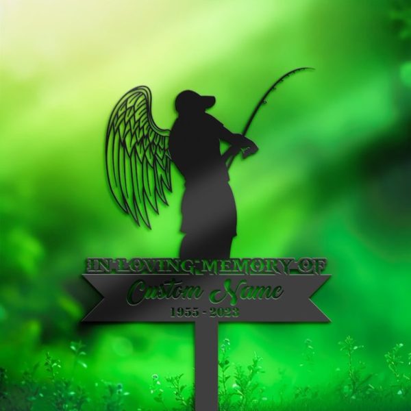 Fisherman Fishing Grave Marker Metal Garden Stakes Fisherman Memorial Gifts Sympathy Gifts for Loss of Loved One