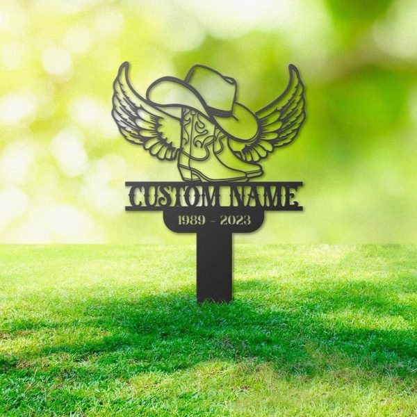 Cowboy Grave Marker Metal Garden Stakes Cowboy Memorial Gifts Sympathy Gifts for Loss of Loved One