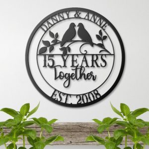DINOZOZO 15th Anniversary Gift Dove Couple Monogram Parents 15 Years Together Valentine’s Day Anniversary Custom Metal Signs