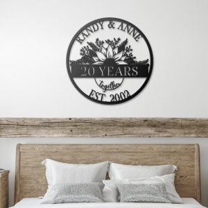 DINOZOZO 20th Anniversary Gift Sunflower Monogram Parents 20 Years Together Valentines Day Anniversary Custom Metal Signs