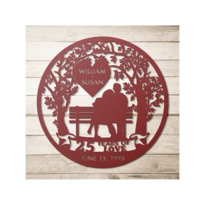 DINOZOZO 25 Years Of Love Couple Sitting On Bench Parents Valentines Day 25th Wedding Anniversary Gift Custom Metal Signs6