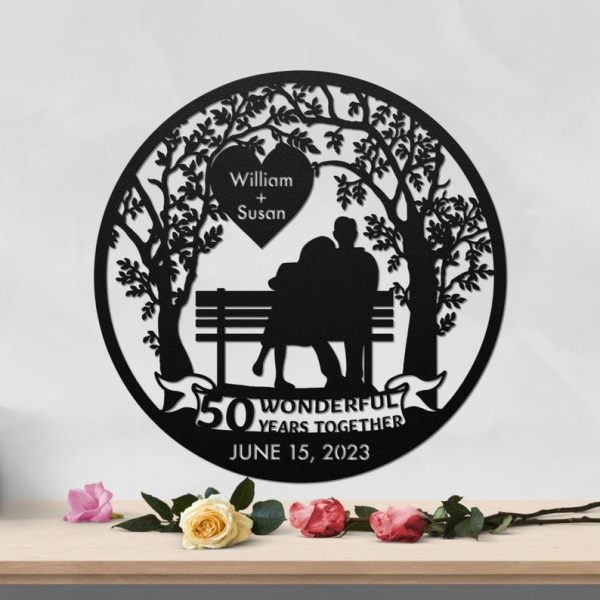 DINOZOZO 50 Wonderful Years Together Couple Sitting On Bench Parents Valentine’s Day 50th Golden Wedding Anniversary Gift Custom Metal Signs