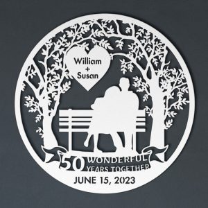 DINOZOZO 50 Wonderful Years Together Couple Sitting On Bench Parents Valentine’s Day 50th Golden Wedding Anniversary Gift Custom Metal Signs