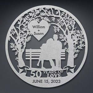 DINOZOZO 50 Years Of Love Couple Sitting On Bench Parents Valentine’s Day 50th Golden Wedding Anniversary Gift Custom Metal Signs