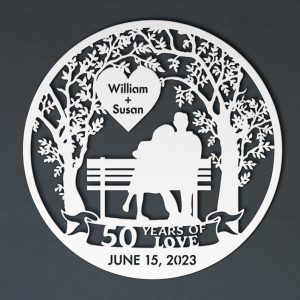 DINOZOZO 50 Years Of Love Couple Sitting On Bench Parents Valentines Day 50th Golden Wedding Anniversary Gift Custom Metal Signs4