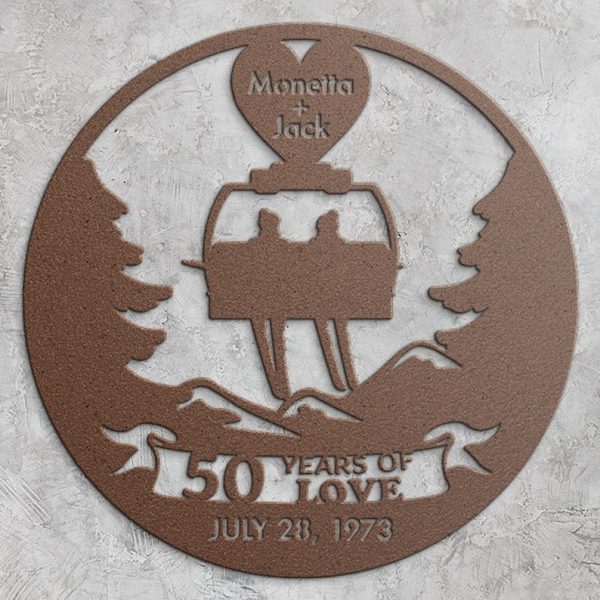 DINOZOZO 50 Years Of Love Couple Ski On Chairlift Parents Valentine’s Day 50th Golden Wedding Anniversary Gift Custom Metal Signs