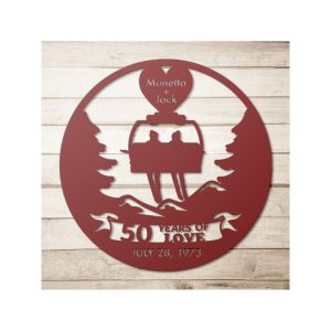 DINOZOZO 50 Years Of Love Couple Ski On Chairlift Parents Valentines Day 50th Golden Wedding Anniversary Gift Custom Metal Signs6