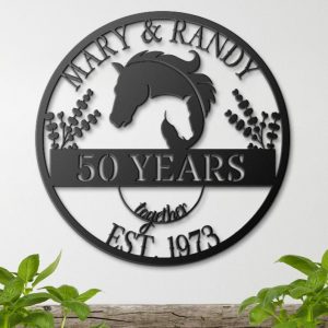 DINOZOZO 50th Anniversary Gift Horse Couple Monogram Parents 50 Years Together Valentines Day Golden Anniversary Custom Metal Signs