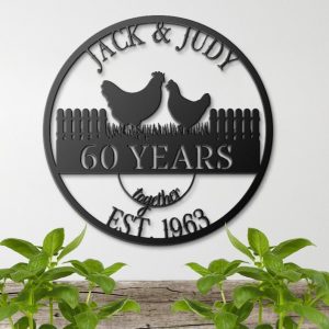 DINOZOZO 60th Anniversary Farmer Chicken Gift Valentines Day Engagement Wedding Gift Custom Metal Signs2