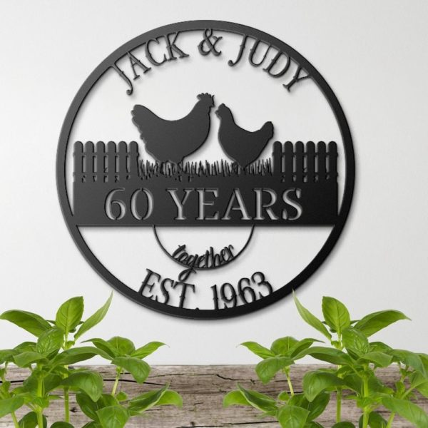 DINOZOZO 60th Anniversary Farmer Chicken Gift Valentine’s Day Engagement Wedding Gift Custom Metal Signs