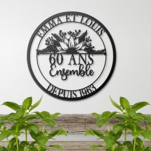 DINOZOZO 60th Anniversary Gift Sunflower Monogram Parents 60 Ans Ensemble Valentines Day Diamond Anniversary Custom Metal Signs