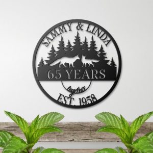 DINOZOZO 65th Anniversary Gift Fox Couple Monogram Parents 65 Years Together Valentines Day Blue Sapphire Anniversary Custom Metal Signs