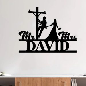 DINOZOZO Bride And Groom Lineman Wedding Valentine’s Day Anniversary Gift Custom Metal Signs