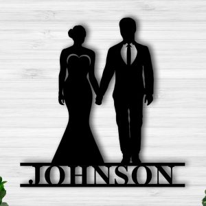 DINOZOZO Bride And Groom Silhouette Valentine’s Day Engagement Wedding Anniversary Gift Custom Metal Signs