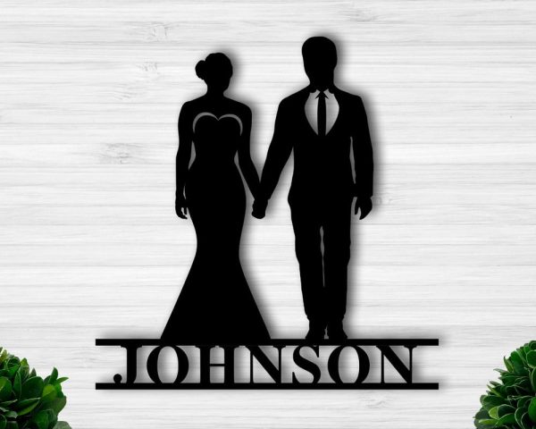 DINOZOZO Bride And Groom Silhouette Valentine’s Day Engagement Wedding Anniversary Gift Custom Metal Signs