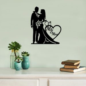 DINOZOZO Bride and Groom and Wedding Rings Silhouette Valentine’s Day Engagement Wedding Anniversary Gift Custom Metal Signs