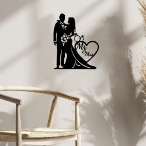 DINOZOZO Bride and Groom and Wedding Rings Silhouette Valentines Day Engagement Wedding Anniversary Gift Custom Metal Signs4