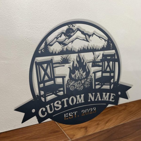 DINOZOZO Campfire Lake House Mountain Lake Scene Couple Chairs Custom Metal Signs