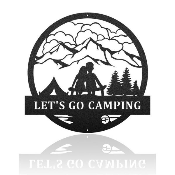 DINOZOZO Camping Couple with Tent Valentine’s Day Engagement Wedding Anniversary Gift Custom Metal Signs