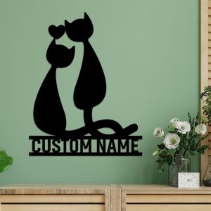 DINOZOZO Cat Couple Anniversary Valentines Day Gift for Her Him Custom Metal Signs 3