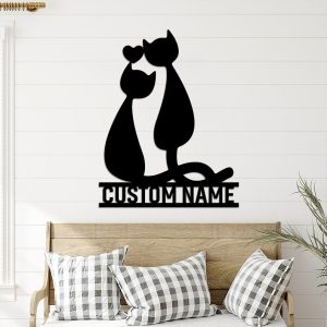 DINOZOZO Cat Couple Anniversary Valentines Day Gift for Her Him Custom Metal Signs 4