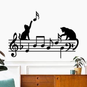 DINOZOZO Cat Playing with Music Notes Sheet Music Art Music Room Recording Studio Business Custom Metal Signs