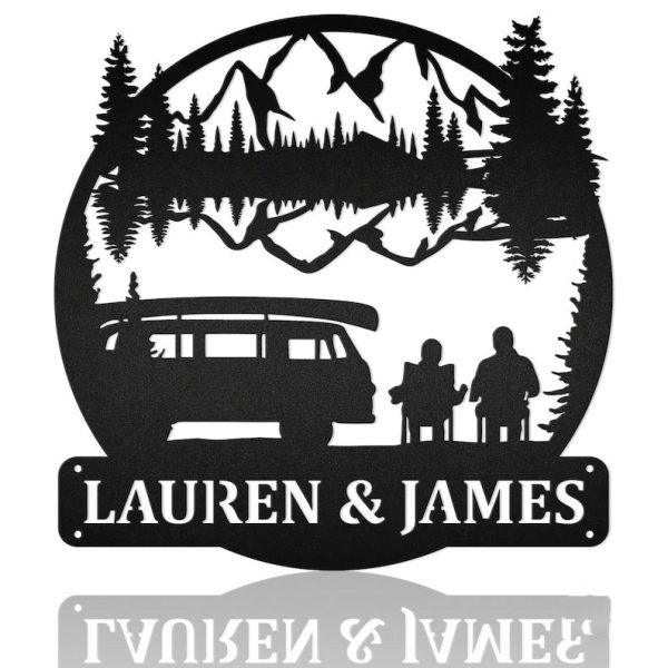 DINOZOZO Couple Camper With Hippe Van Valentine’s Day Engagement Wedding Anniversary Gift Custom Metal Signs