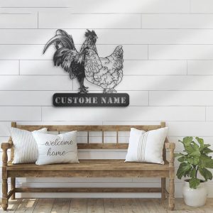 DINOZOZO Couple Chicken Rooster Hen Barn Poultry Farm Wedding Valentines Day Anniversary Gift Custom Metal Signs