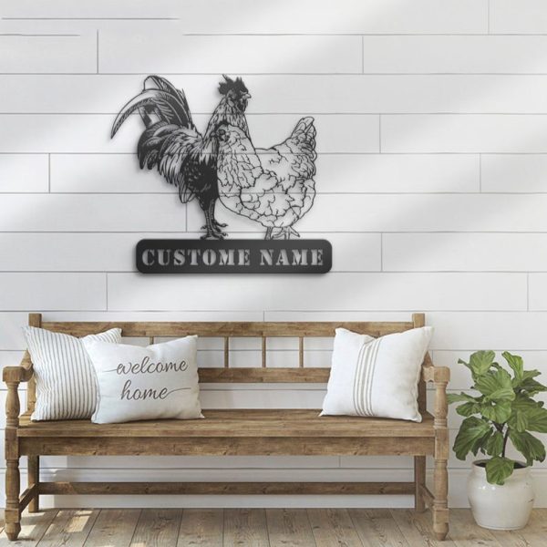 DINOZOZO Couple Chicken Rooster Hen Barn Poultry Farm Wedding Valentine’s Day Anniversary Gift Custom Metal Signs