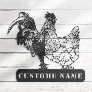 DINOZOZO Couple Chicken Rooster Hen Barn Poultry Farm Wedding Valentines Day Anniversary Gift Custom Metal Signs2