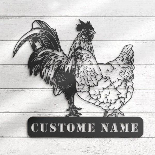 DINOZOZO Couple Chicken Rooster Hen Barn Poultry Farm Wedding Valentine’s Day Anniversary Gift Custom Metal Signs