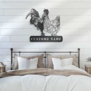 DINOZOZO Couple Chicken Rooster Hen Barn Poultry Farm Wedding Valentines Day Anniversary Gift Custom Metal Signs3