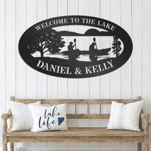 DINOZOZO Couple In Canoe Lake House Valentines Day Engagement Wedding Anniversary Gift Custom Metal Signs2