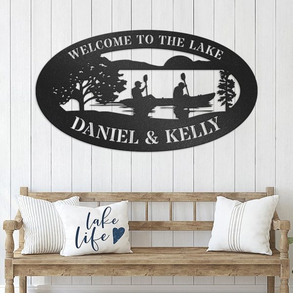 DINOZOZO Couple In Canoe Lake House Valentine’s Day Engagement Wedding Anniversary Gift Custom Metal Signs