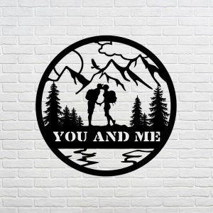 DINOZOZO Couple Kissing Camping Mountain Hiking Valentines Day Engagement Wedding Anniversary Gift Custom Metal Signs