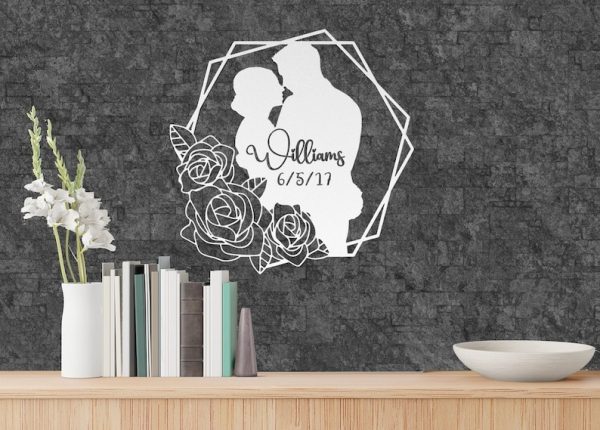 DINOZOZO Couple Name & Wedding Date Rose Wedding Valentine’s Day Anniversary Gift Custom Metal Signs