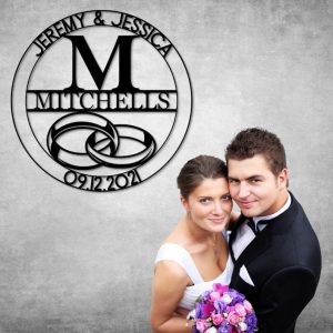 DINOZOZO Couple Rings Newly Married Wedding Gift Custom Married Date Last Name Monogram Valentines Day Custom Metal Signs 3
