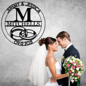 DINOZOZO Couple Rings Newly Married Wedding Gift Custom Married Date Last Name Monogram Valentines Day Custom Metal Signs 4