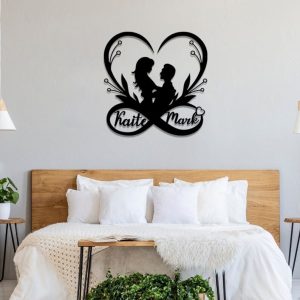 DINOZOZO Couple Silhouette Heart and Infinity Wedding Anniversary Valentines Day Gift for Her Him Custom Metal Signs 2