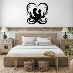 DINOZOZO Couple Silhouette Heart and Infinity Wedding Anniversary Valentines Day Gift for Her Him Custom Metal Signs 4