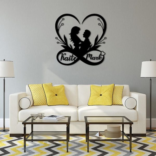 DINOZOZO Couple Silhouette Heart and Infinity Wedding Anniversary Valentine’s Day Gift for Her Him Custom Metal Signs