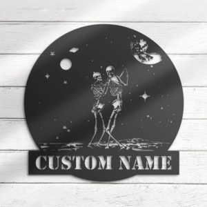 DINOZOZO Couple Skeleton Dance On The Moon Wedding Valentines Day Anniversary Gift Custom Metal Signs4