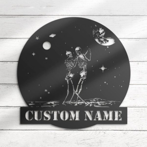 DINOZOZO Couple Skeleton Dance On The Moon Wedding Valentine’s Day Anniversary Gift Custom Metal Signs