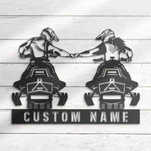 DINOZOZO Couple Snowmobile Ski Doo Motor Sled Biker Wedding Valentines Day Anniversary Gift Custom Metal Signs3