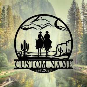 DINOZOZO Cowboy And Cowgirl Couple Riding Horse Western Wedding Valentines Day Anniversary Gift Custom Metal Signs