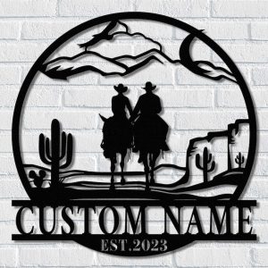 DINOZOZO Cowboy And Cowgirl Couple Riding Horse Western Wedding Valentine’s Day Anniversary Gift Custom Metal Signs