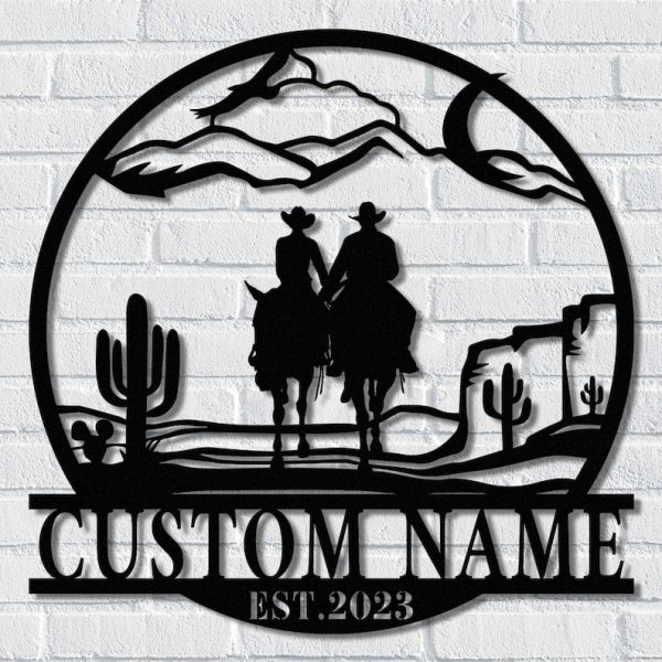 DINOZOZO Cowboy And Cowgirl Couple Riding Horse Western Wedding Valentine’s Day Anniversary Gift Custom Metal Signs