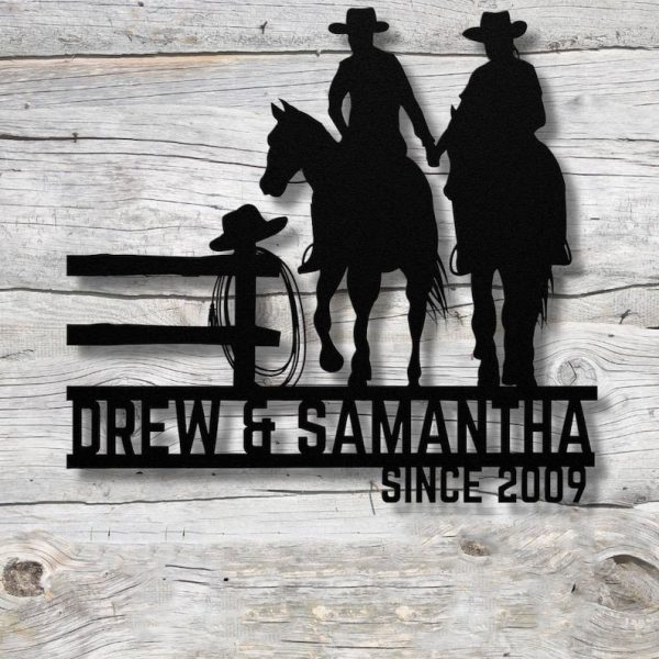 DINOZOZO Cowboy And Cowgirl Western Wedding Valentine’s Day Anniversary Gift Custom Metal Signs