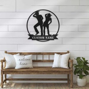 DINOZOZO Cowboy Couple Line Dancing Valentines Day Wedding Anniversary Gift Custom Metal Signs