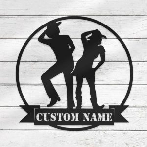 DINOZOZO Cowboy Couple Line Dancing Valentines Day Wedding Anniversary Gift Custom Metal Signs3